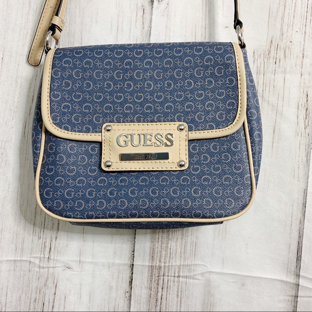 VTG 90’s GUESS Crossbody Purse Blue and Tan